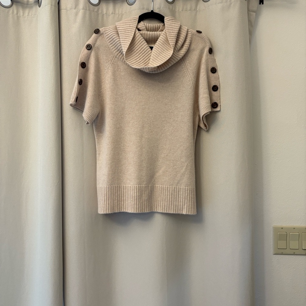 Elegant Beige Cowl Neck Sweater with Button Accents